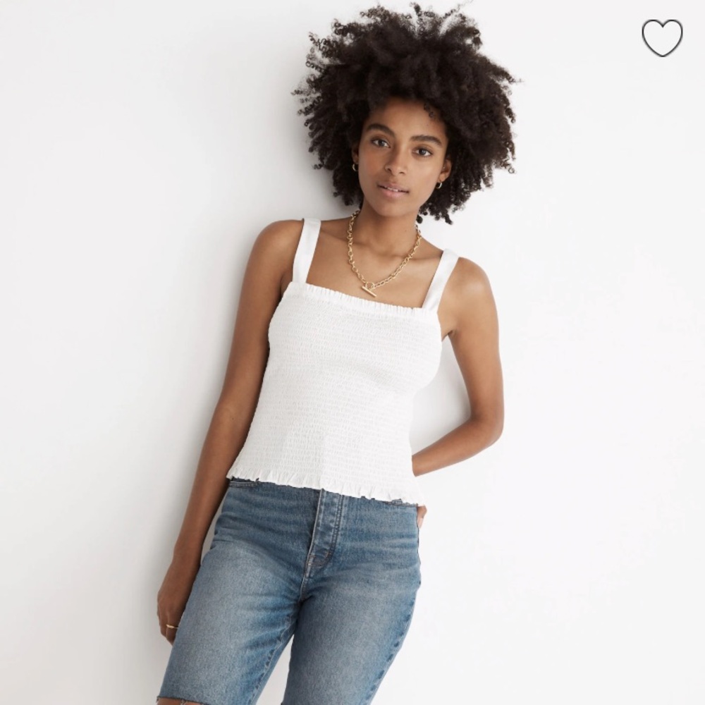 2/$50 🌈 NWT Madewell Lucie Smocked Tank Top: Eyelet White, Size Large